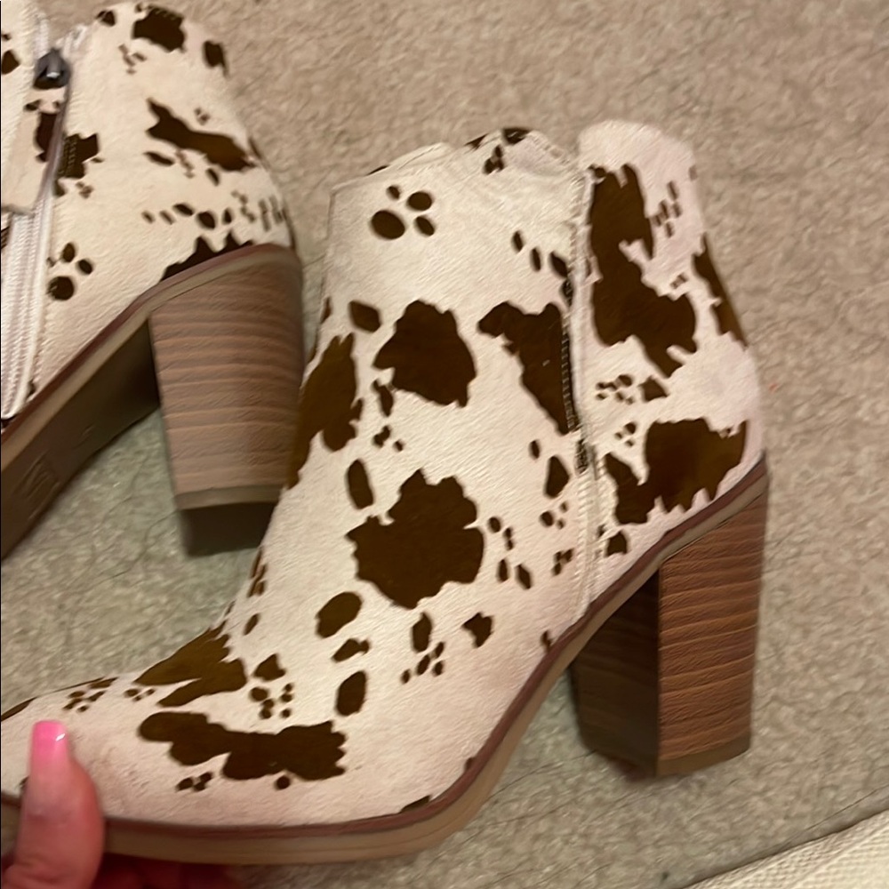 Brown Cow Print Ankle Boots - Picture 3 of 4